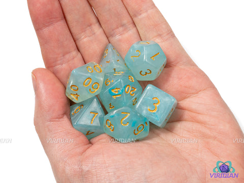 Misty Step | Light Blue with Swirl Acrylic Dice Set (7) | Dungeons and Dragons (DnD)