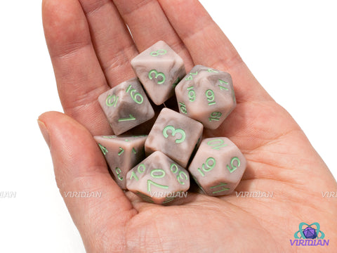 The Dawn | Matte Pink and Grey Swirled | Acrylic Dice Set (7)