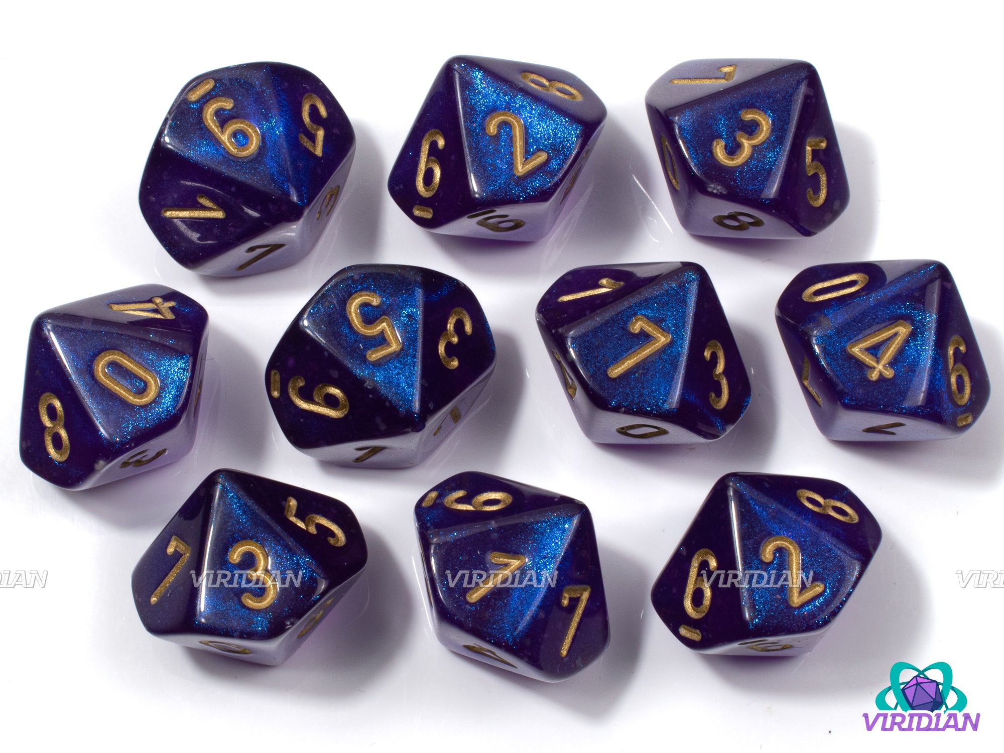 Borealis Royal Purple & Gold D10s | Acrylic (Set of 10) D10s | Chessex –  Viridian Dice