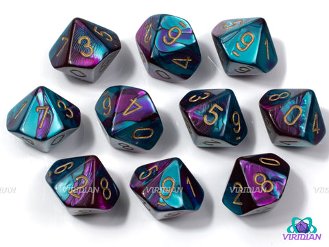 Gemini Purple-Teal & Gold D10s | Acrylic (Set of 10) D10s | Chessex Dice Set