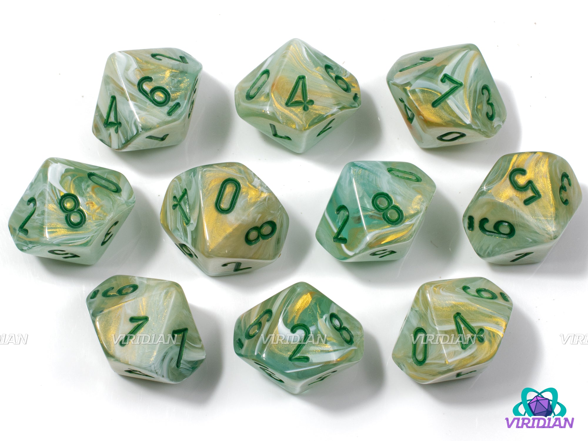 Marble Green & Dark Green D10s | Acrylic (Set of 10) D10s | Chessex Dice Set