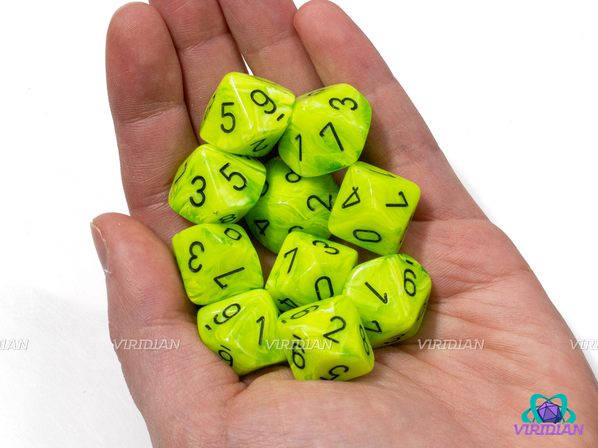 Vortex Bright Green & Black D10s Acrylic (Set of 10) D10s Chessex