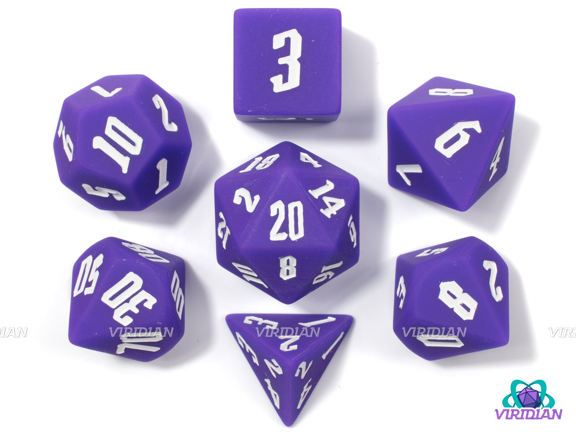 Royal Rule | Purple w White Sharp Edge | Soft, Bouncy & Squishy | Silicone Dice Set (7)