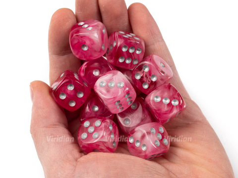 Ghostly Glow Pink & Silver | D6 Block | Chessex Dice (12)