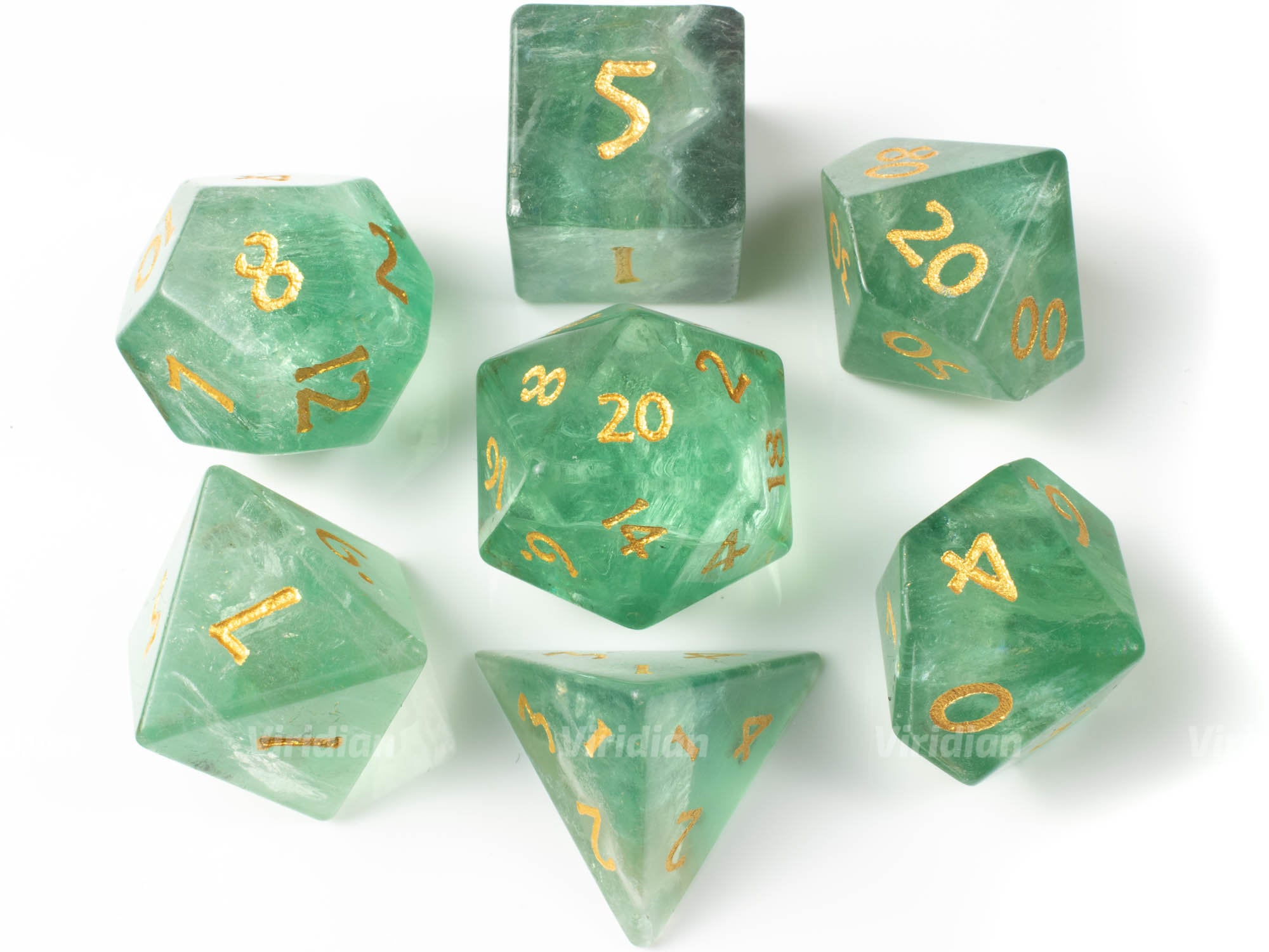 Green Fluorite | Real Gemstone Dice Set (7) | Dungeons and Dragons (DnD) | Tabletop RPG Gaming