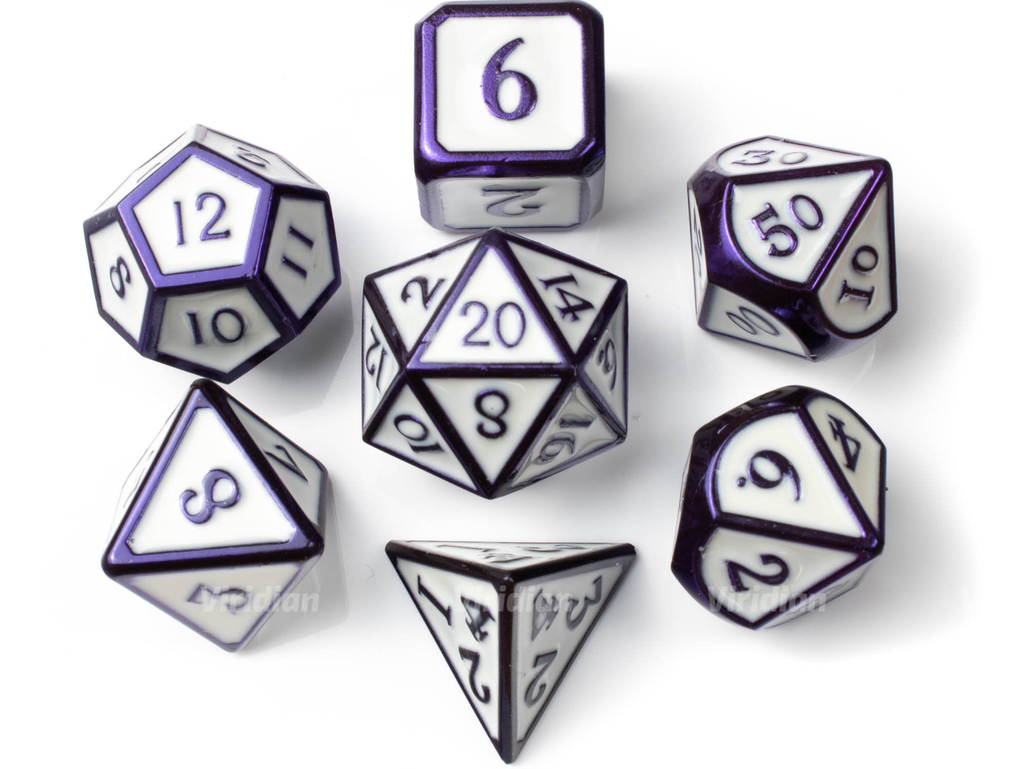 White & Purple | Enamel Metal Dice Set (7) | Dungeons and Dragons
