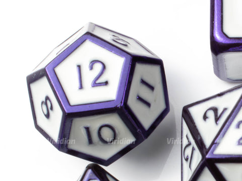 White & Purple | Enamel Metal Dice Set (7) | Dungeons and Dragons (DnD) | Tabletop RPG Gaming