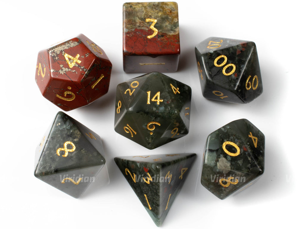 Blood Stone | Real Gemstone Dice Set (7) | Dungeons and Dragons (DnD) | Tabletop RPG Gaming