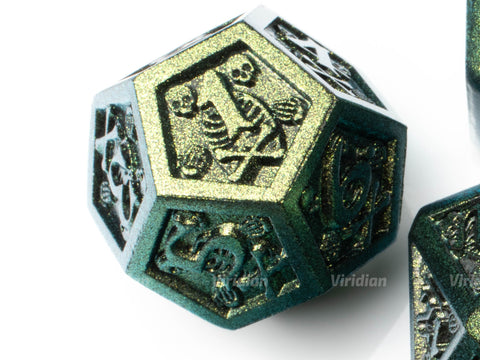 Sea Hag | Color Change Green Skeleton Bone Large Metal Dice Set (7) | Dungeons and Dragons (DnD) | Tabletop RPG Gaming