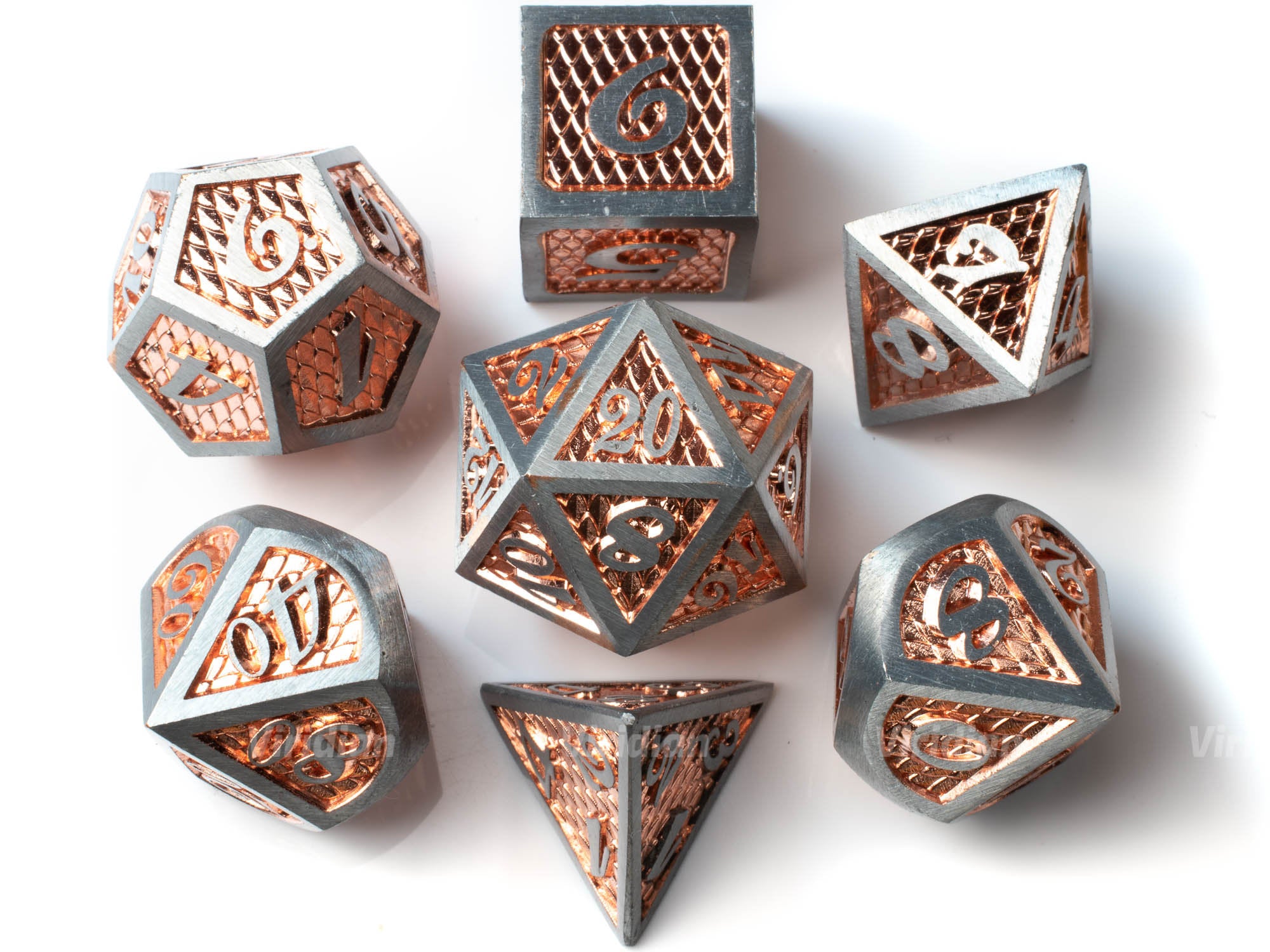 Rose Gold Dragon | Scales Large Metal Dice Set (7) | Dungeons and Dragons (DnD) | Tabletop RPG Gaming