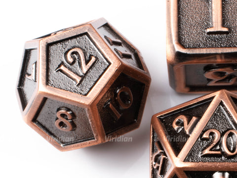 Plated Bracers | Copper & Matte Stylized Metal Dice Set (7) | Dungeons and Dragons (DnD)