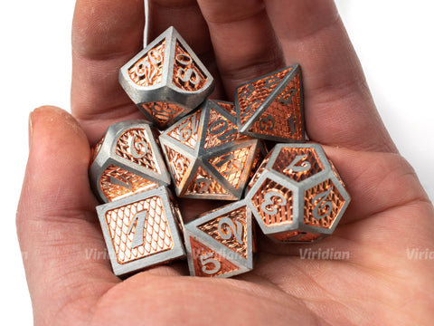 Rose Gold Dragon | Scales Large Metal Dice Set (7) | Dungeons and Dragons (DnD) | Tabletop RPG Gaming