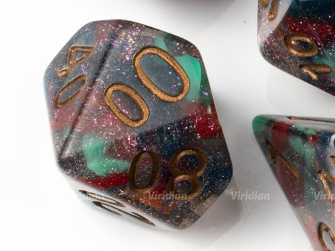 Paint Splatter | Multicolor Marbled Glittery Resin Dice Set (7) | Dungeons and Dragons (DnD)