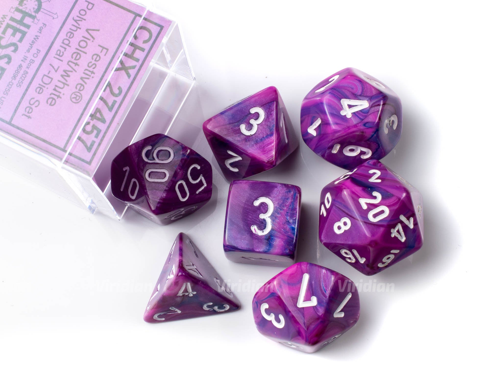 Festive Violet & White | Pink and Purple | Chessex Dice Set (7