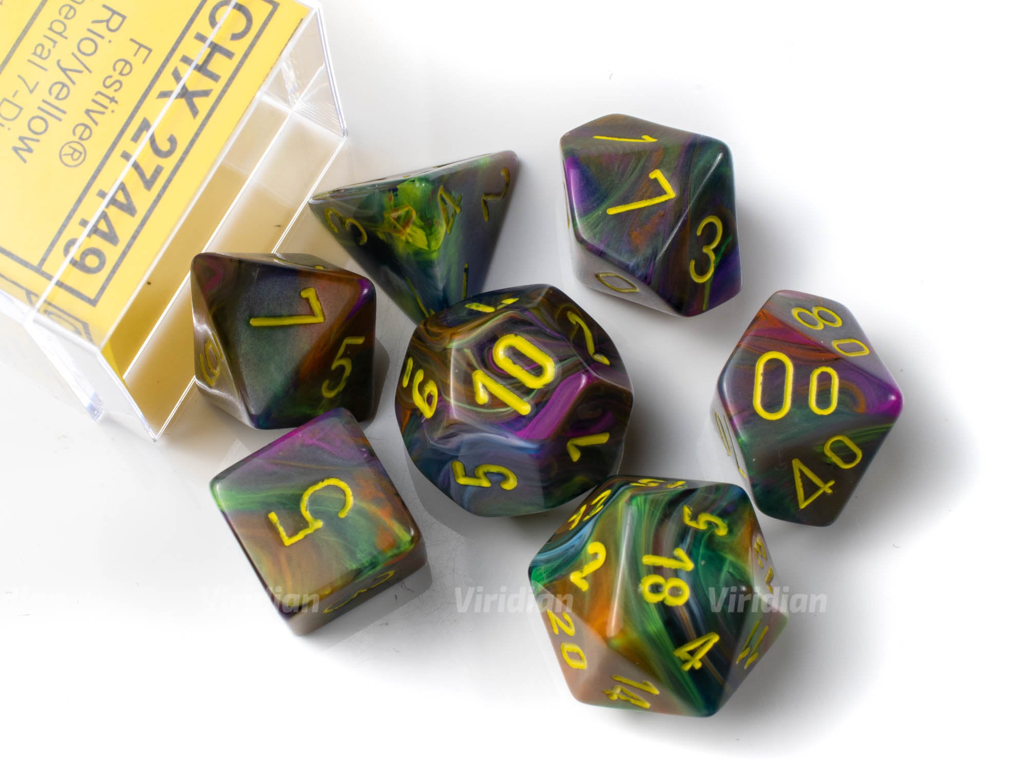 Festive Rio & Yellow | Neon, Paint, Splatter, Blue | Chessex Dice Set (7)