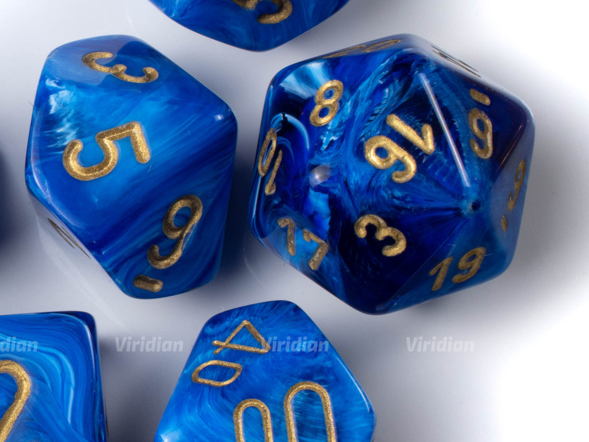 Vortex Blue And Gold Chessex Dice Set 7 Viridian Dice 0196