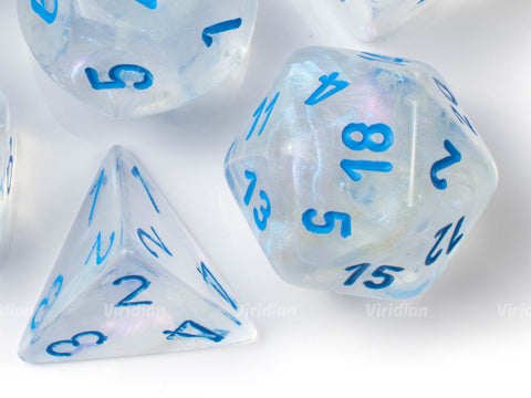 Borealis Icicle Luminary | White, Clear, Blue Iridescent | Chessex Dice Set (7)