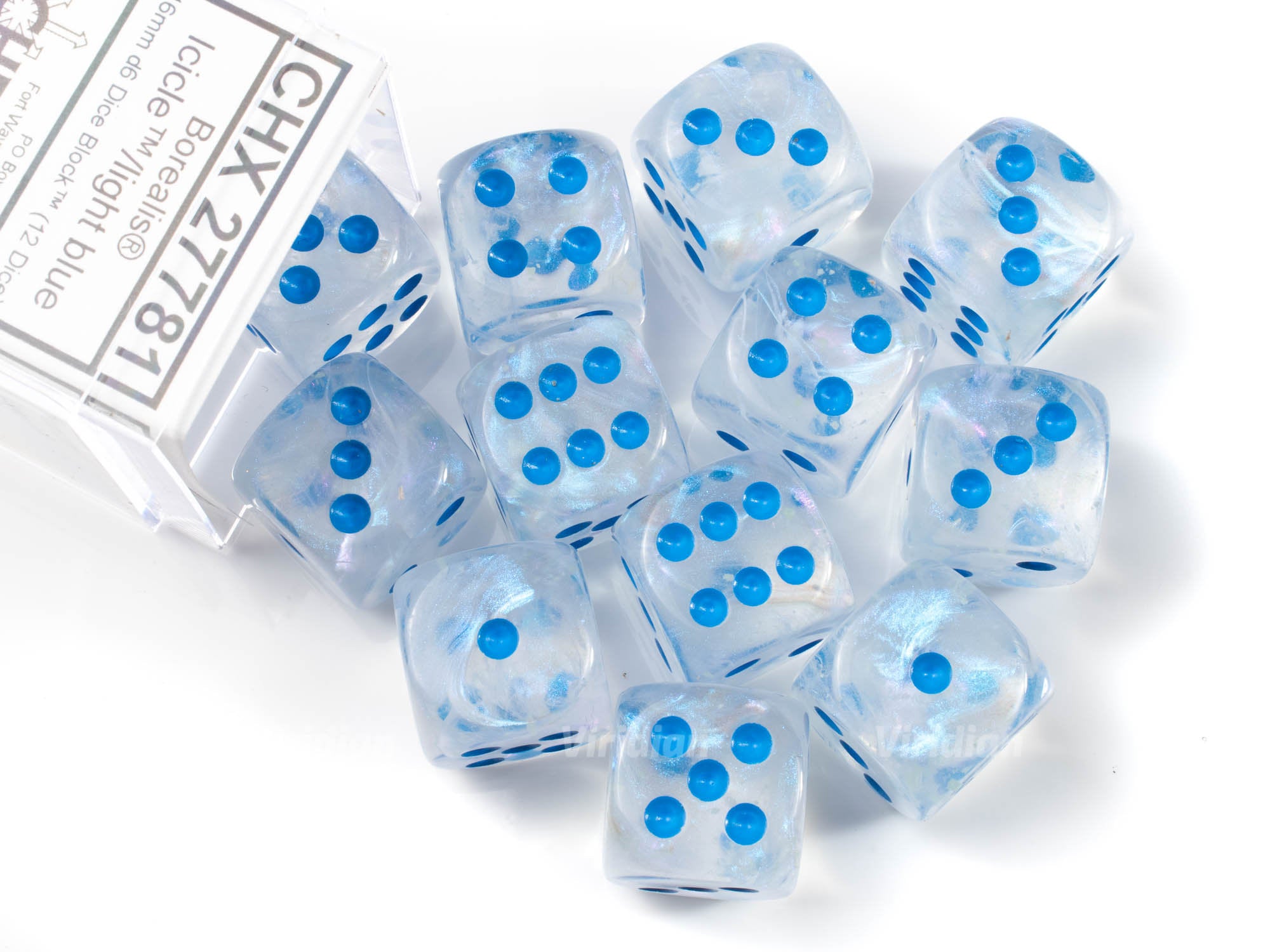 Borealis Icicle Luminary | White, Clear, Blue Iridescent | D6 Block | Chessex Dice (12)