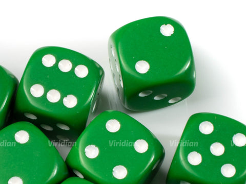 Opaque Green & White | D6 Block | Chessex Dice (12)