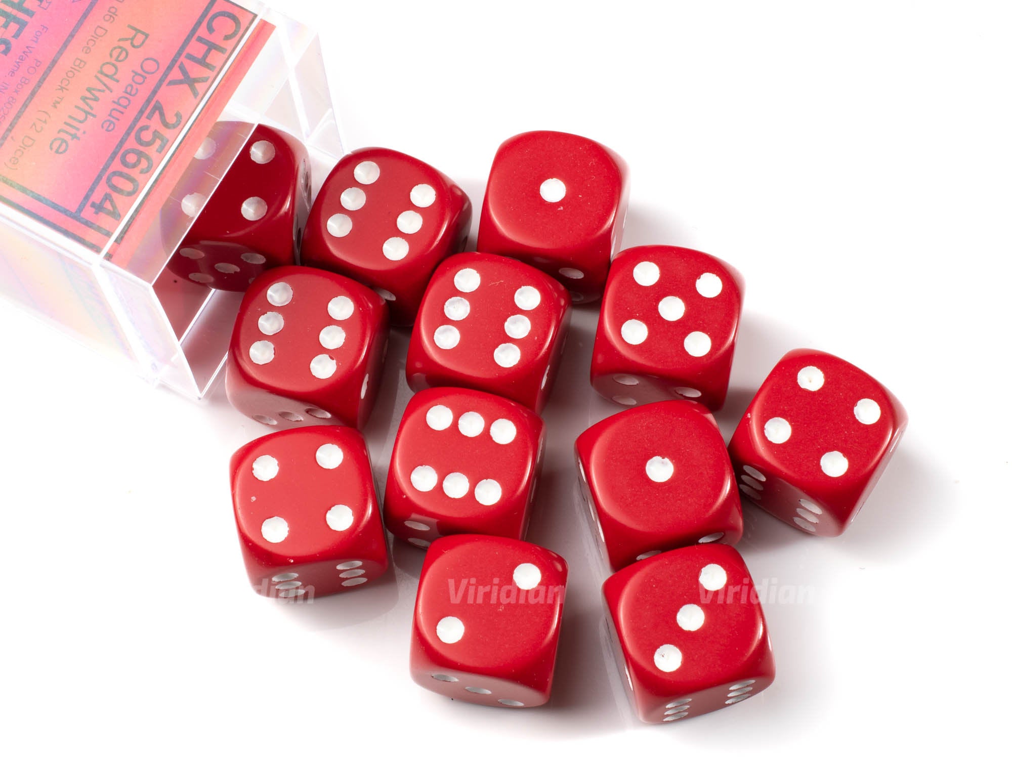 Opaque Red & White | D6 Block | Chessex Dice (12)