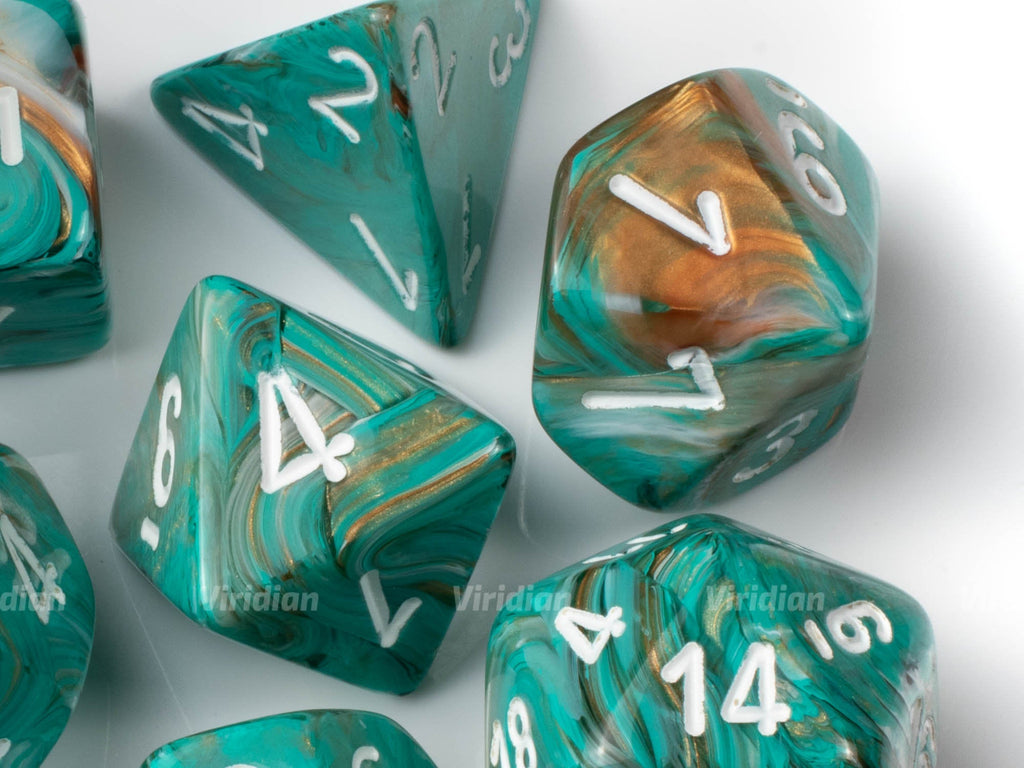 Marble Oxi-Copper & White | Green and Brown | Chessex Dice Set (7)