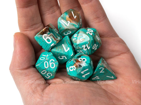 Marble Oxi-Copper & White | Green and Brown | Chessex Dice Set (7)