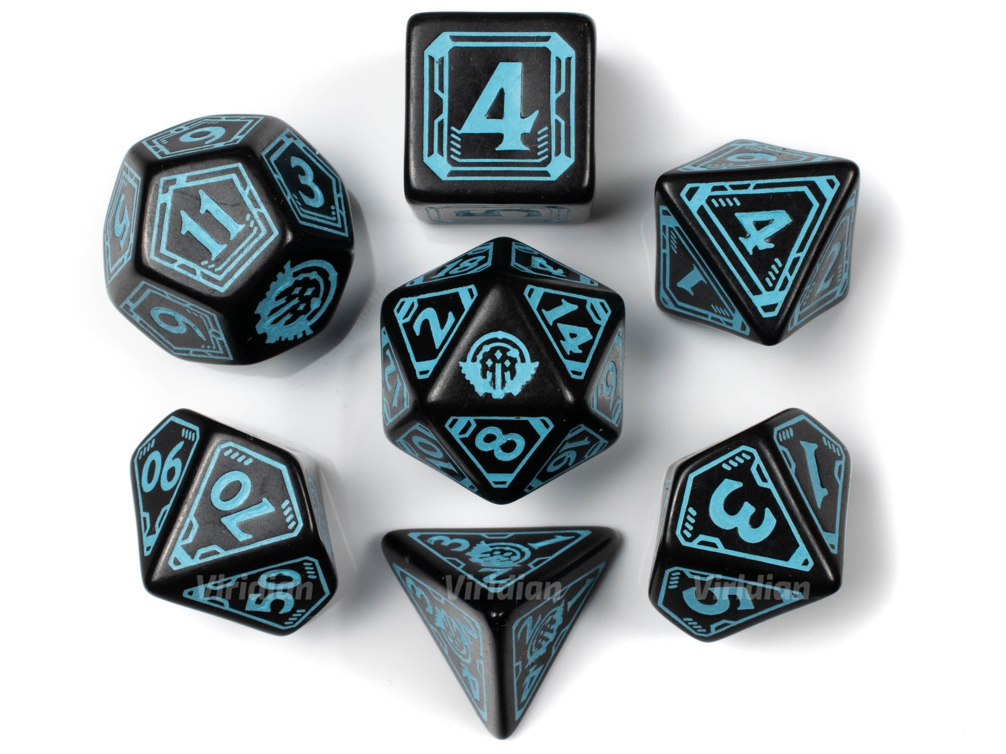 Blue Polyhedral Dice Set With Storage Cube - 7 Jumbo Size RPG Dice (D20, D12, D10, D100, D8, D6, D4) - View #3