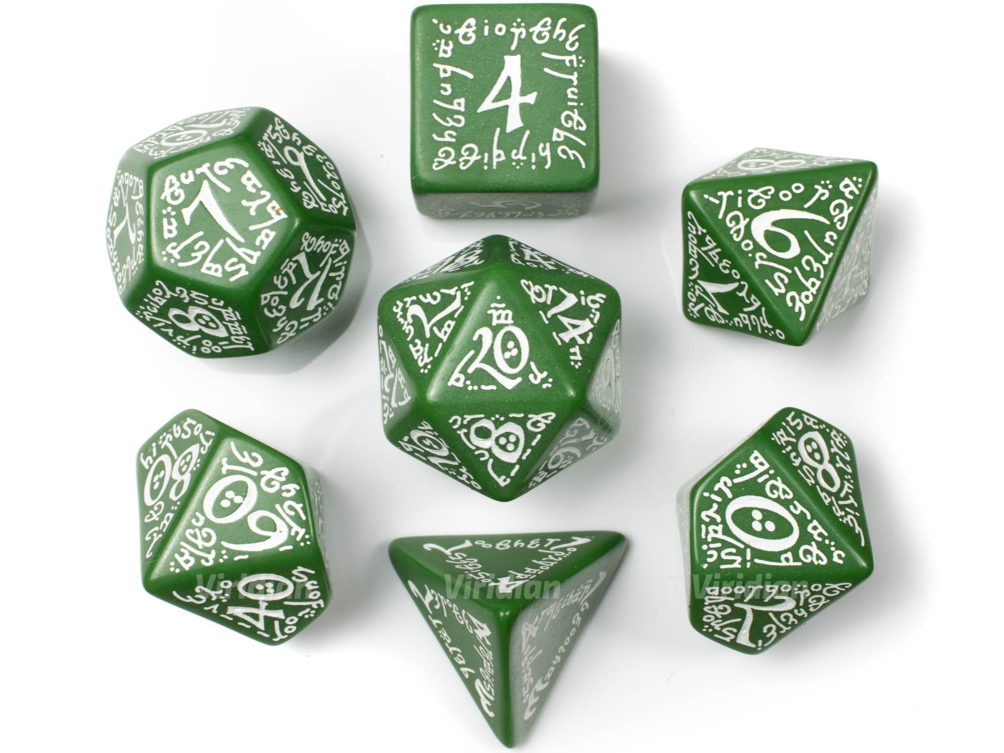 Elvish | Green & White Dice Set (7) | Q Workshop