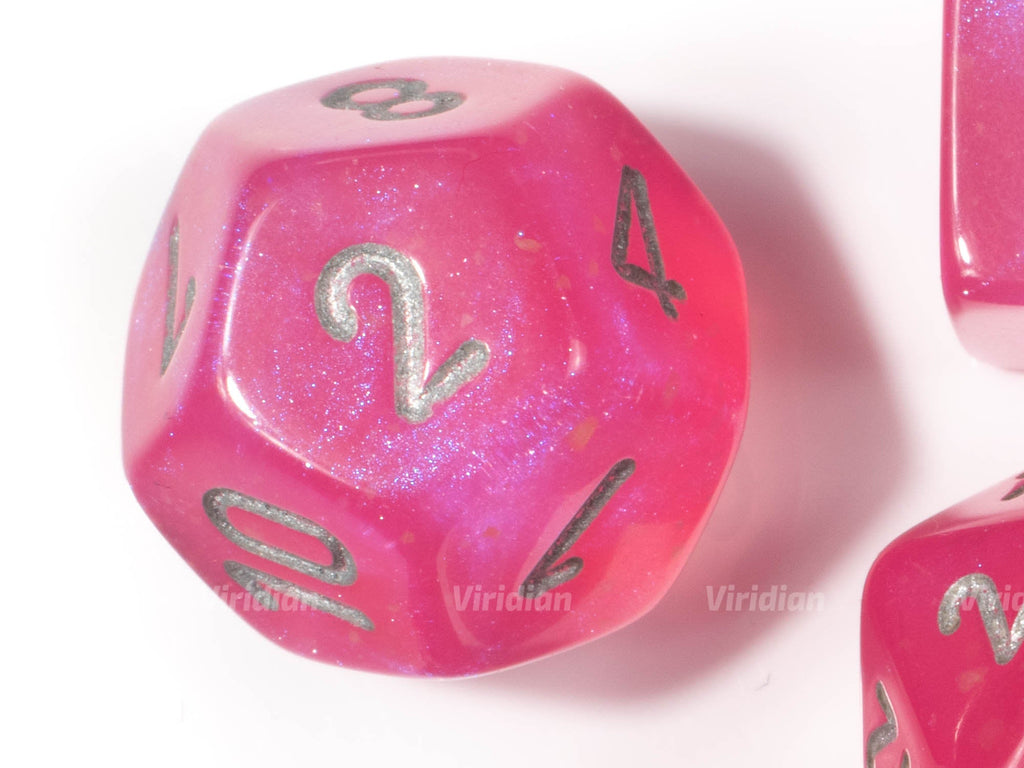 Borealis Pink & Silver Luminary | Iridescent | Chessex Dice Set (7)