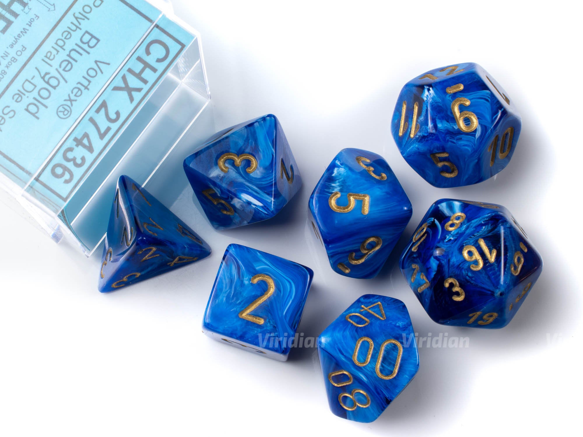 Vortex Blue & Gold | Chessex Dice Set (7) – Viridian Dice