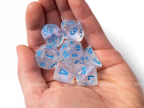 Borealis Icicle Luminary | White, Clear, Blue Iridescent | Chessex Dice Set (7)