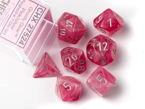 Ghostly Glow Pink & Silver | Glow In The Dark | Chessex Dice Set (7)