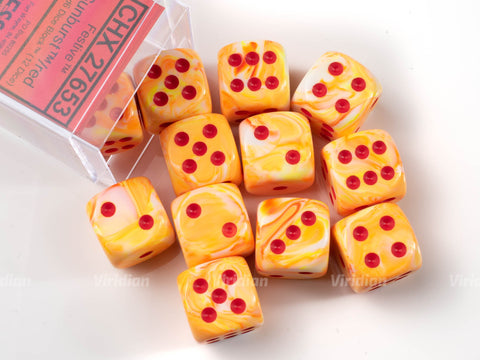 Festive Sunburst & Red | Tan and Orange | D6 Block | Chessex Dice (12)