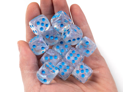 Borealis Icicle Luminary | White, Clear, Blue Iridescent | D6 Block | Chessex Dice (12)