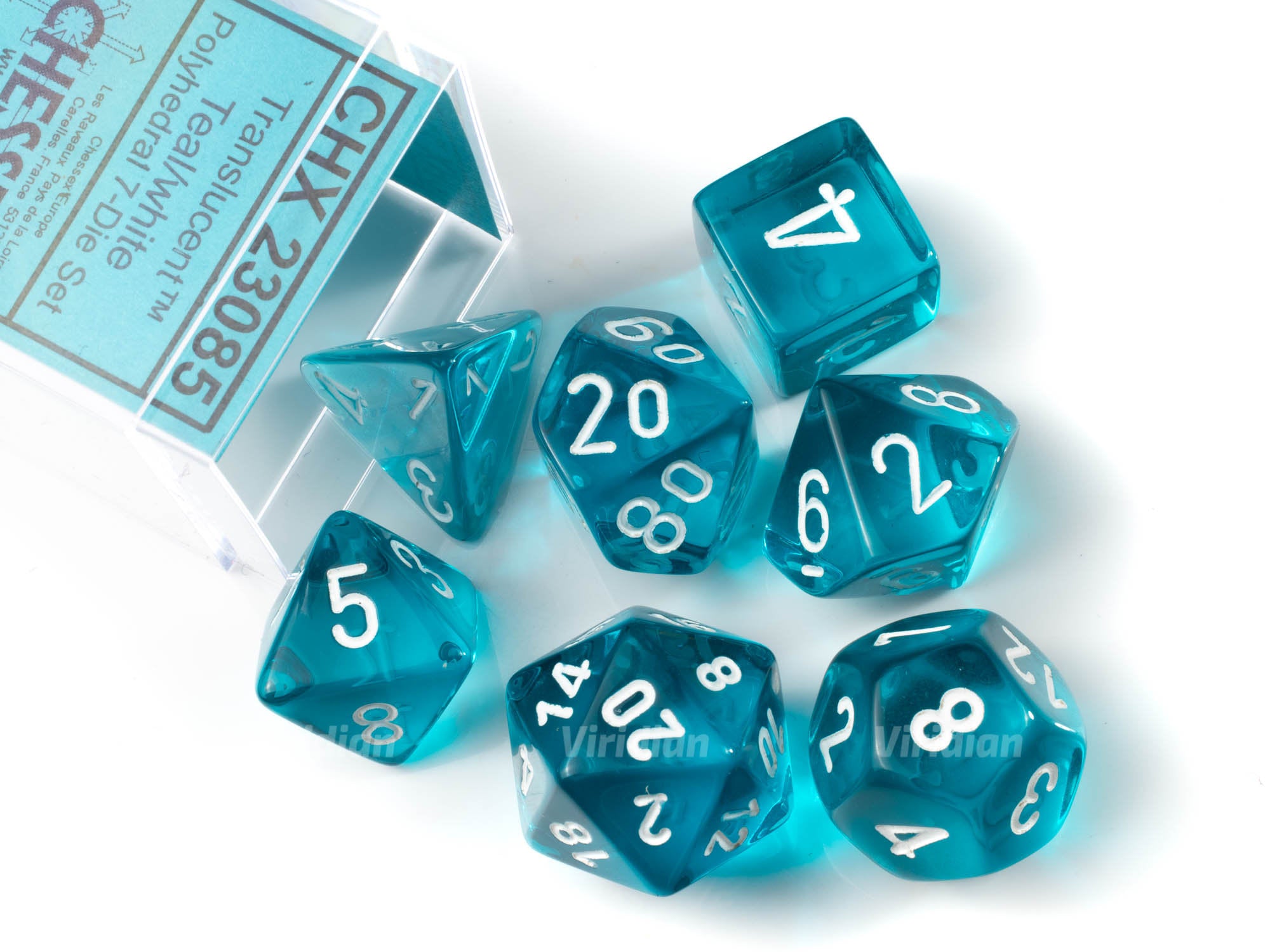 Translucent Teal & White | Chessex Dice Set (7) – Viridian Dice