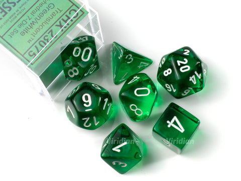 Translucent Green & White | Chessex Dice Set (7)