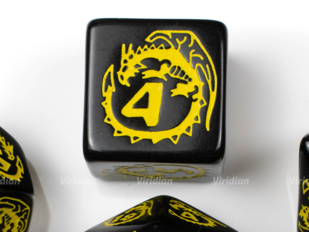 Dragons | Black & Yellow Dice Set (7) | Q Workshop