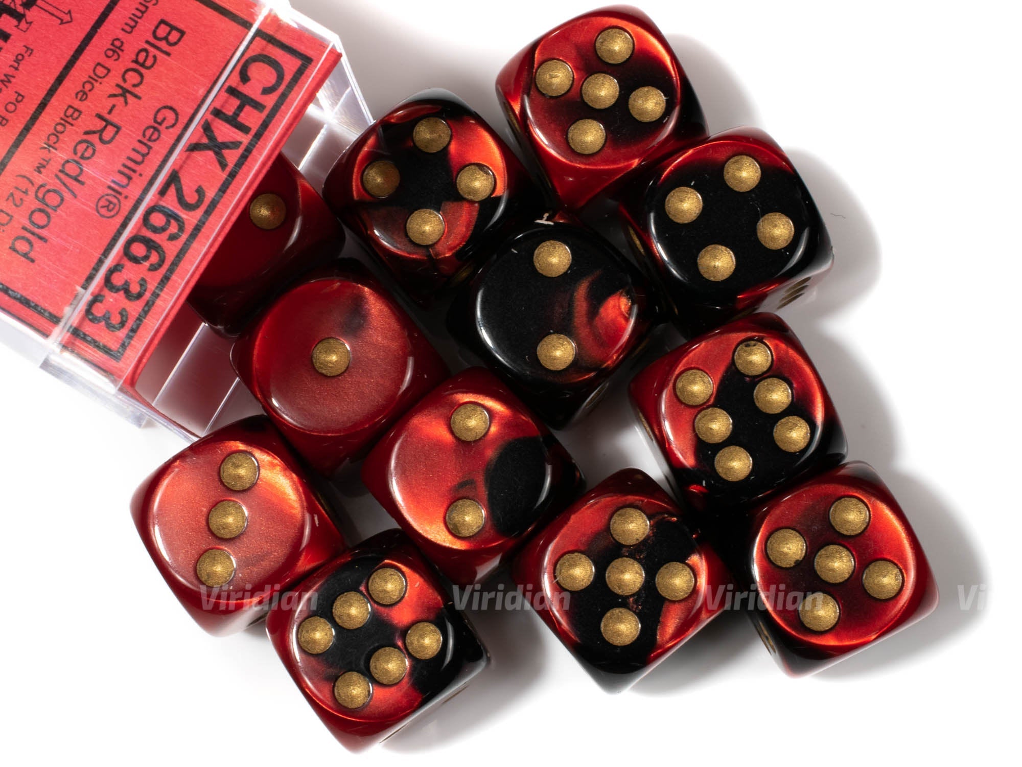 Gemini Black & Red D6s (12) | D6 Block | Chessex Dice (12