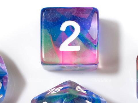 Sea Anemone | Purple, Pink, Blue and Green, Nebula Swirls Translucent | Clear Resin Dice Set (7)