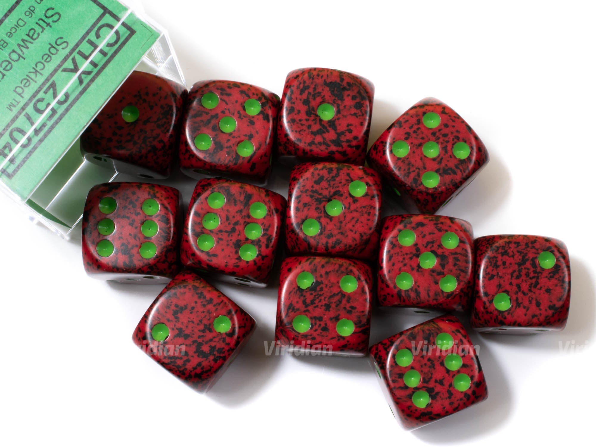 Speckled Strawberry D6s (12) | Green & Red | D6 Block | Chessex