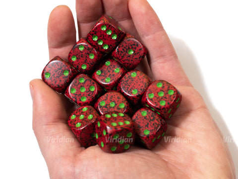 Speckled Strawberry | Green & Red | D6 Block | Chessex Dice (12)