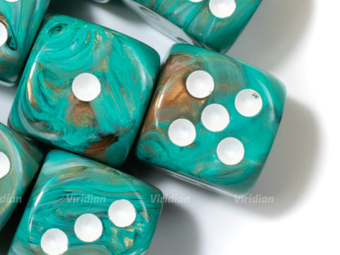 Marble Oxi-Copper & White | Green, Brown | D6 Block | Chessex Dice (12)