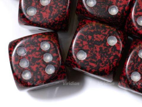 Speckled Silver Volcano | Black & Red | D6 Block | Chessex Dice (12)