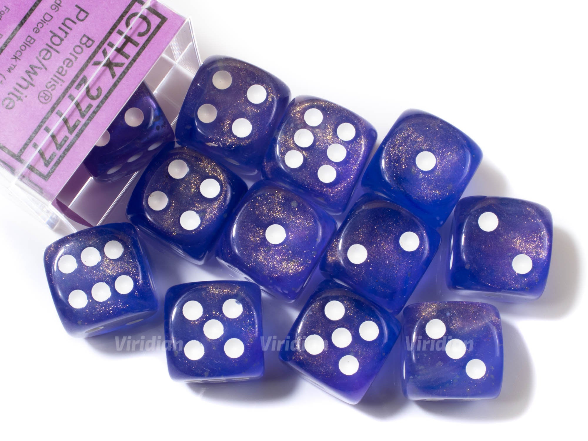 Borealis Purple & White Luminary | D6 Block | Chessex Dice (12)