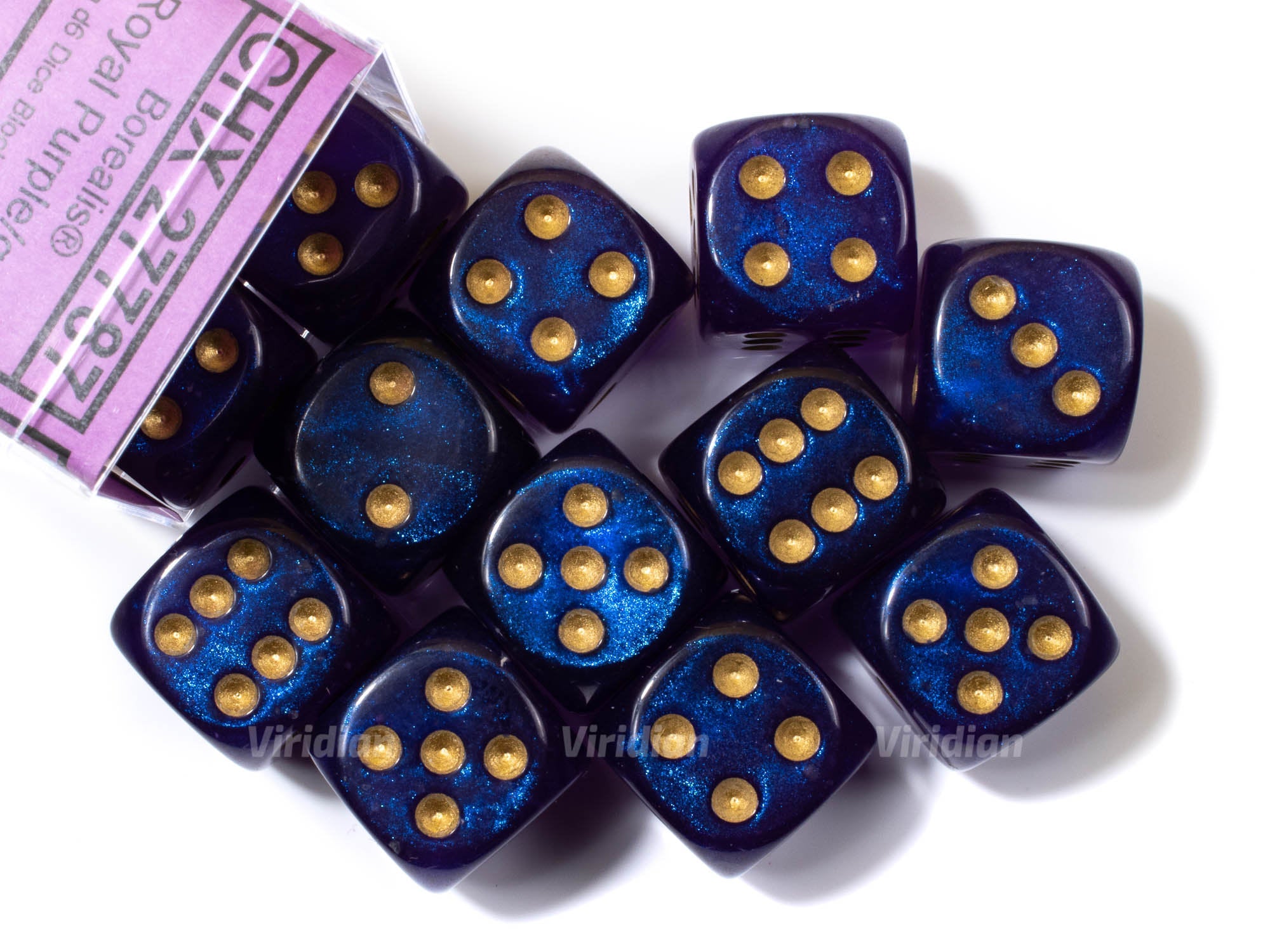 Borealis Royal Purple & Gold Luminary | D6 Block | Chessex Dice (12)