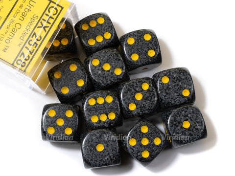 Speckled Urban Camo | Gray, Black & Yellow | D6 Block | Chessex Dice (12)