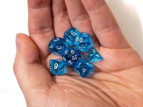 Tiny Cyan | Mini Translucent Dice Set (7) | Dice Set (7) | Dungeons and Dragons (DnD) | Critical Role