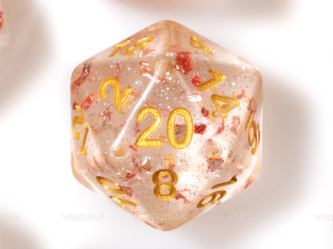 Blossom Flurry | Clear, Red Glitter, Black and Red Speckled Acrylic Dice Set (7) | Dungeons and Dragons (DnD)