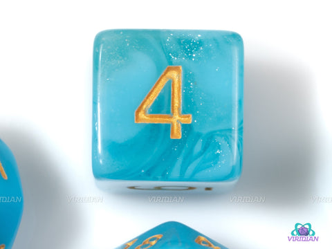 Water Elemental | Light Blue Swirled Glitter Acrylic Dice Set (7) | Dungeons and Dragons (DnD)