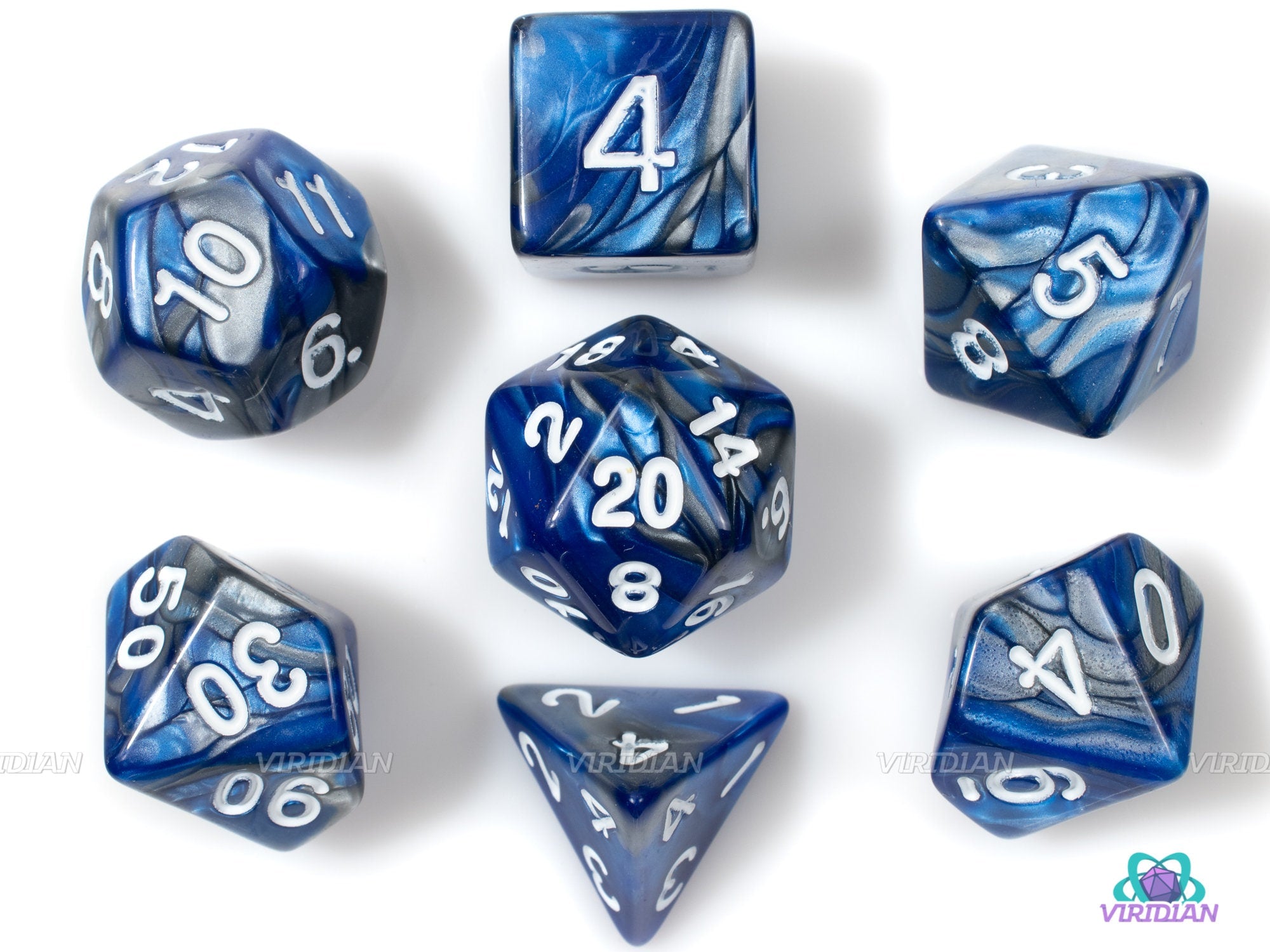 Bluesteel | Blue and Gray Swirled Acrylic Dice Set (7) | Dungeons and Dragons (DnD)